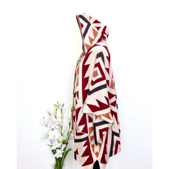 NEW! Billabong Boho Aztec Enchanted Ways Hooded Open Front Sweater Poncho SZ S - Picture 5 of 8